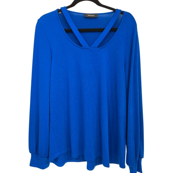 Karen Kane Cutout Criss-Cross V-neck Long Sleeve Cobalt Blue Top - Picture 1 of 4